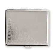 boite en métal inox gris gravé style vintage fleuri pour ranger les cigarettes.