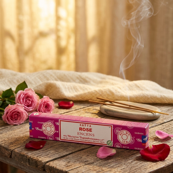 encens naturel à la rose, fabriqué en Inde