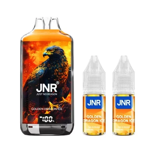 JNR Golden Dragon Ice - Puff 28000 bouffées goût pêche et fruit du dragon glacé - 2 flacons d'e-liquide inclus.
