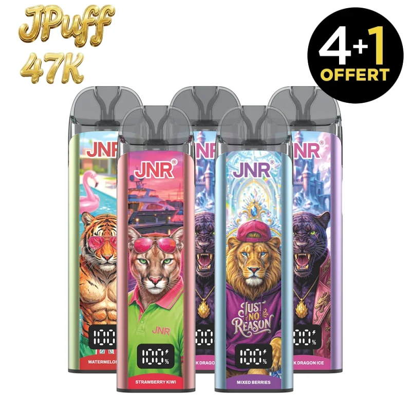 pack de 5 puffs JNR 47K Jpuff - lot économique de puffs rechargeables - 4 achetées + 1 puff offerte