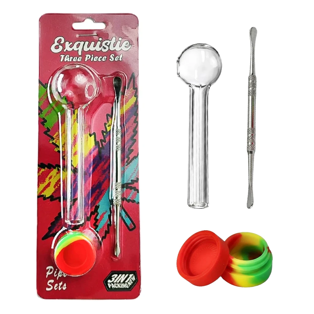 kit pipe en verre avec dabber pour fumer concentrés - set complet avec pot de conservation en silicone