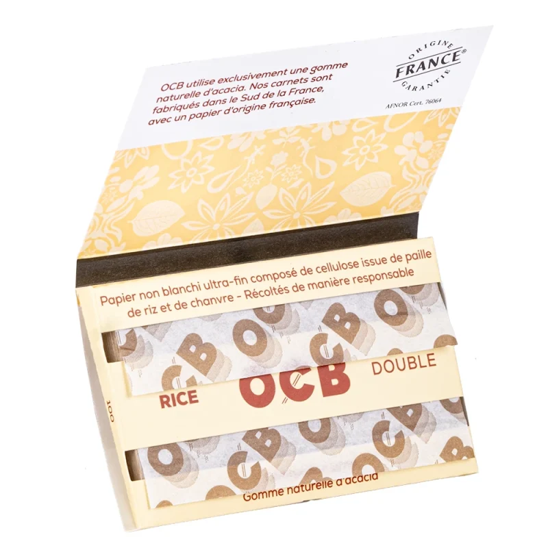 papier ocb naturel marron aux fibres de riz de camargue par ocb. papier filigrané fabriqué en france.