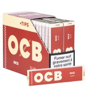 OCB Rice Slim + tips - boite de 32 carnets de feuilles à rouler naturelles marron au riz avec filtres toncar perforés