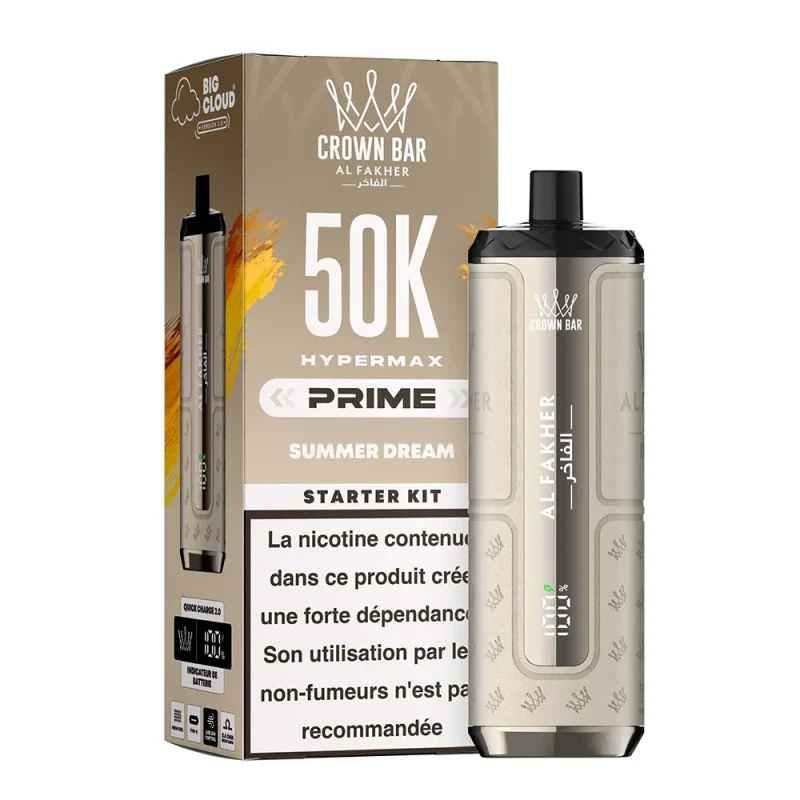 puff crown bar hyper max prime 50K Al Fakher goût Summer Dream - Puff 50000 bouffées fruitées - rechargeable