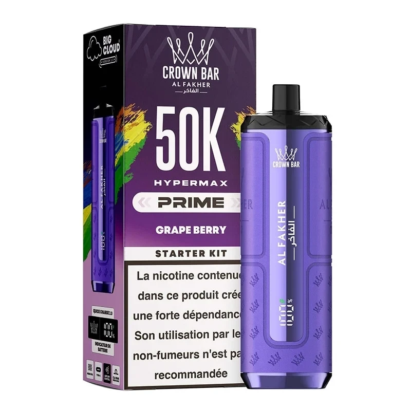 Al Fakher Crown Bar HyperMax Prime - 50 000 bouffées - Grape Berry Raisin / Myrtille