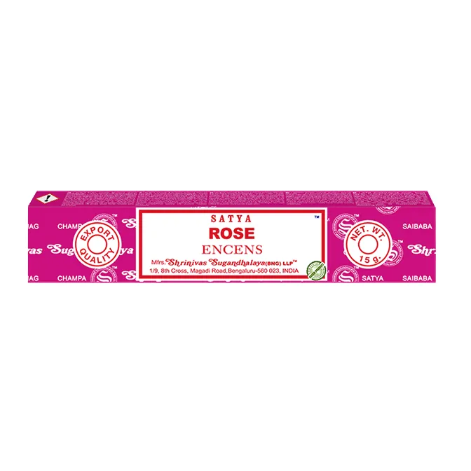 Encens à la rose fabriqué en Inde à partir d'ingrédients naturels - Boite de 15g d'encens en bâtons de la marque SATYA