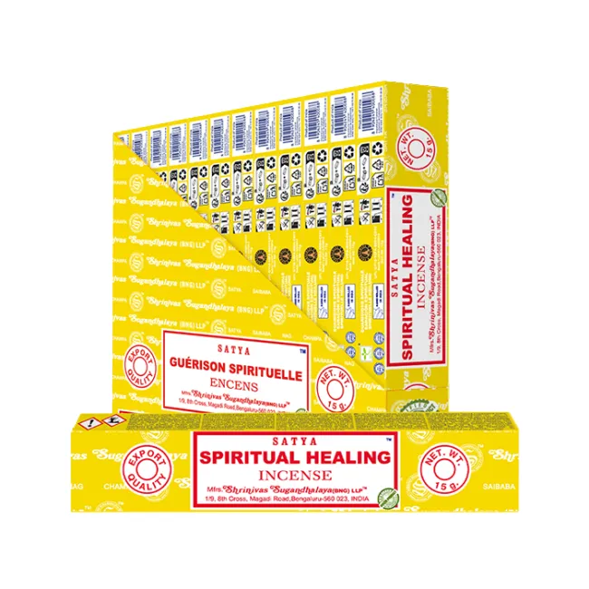 Encens Satya Spiritual Healing - Boite de 12 paquets - encens naturel indien à base de plantes et d'épices, idéal pour la méditation.