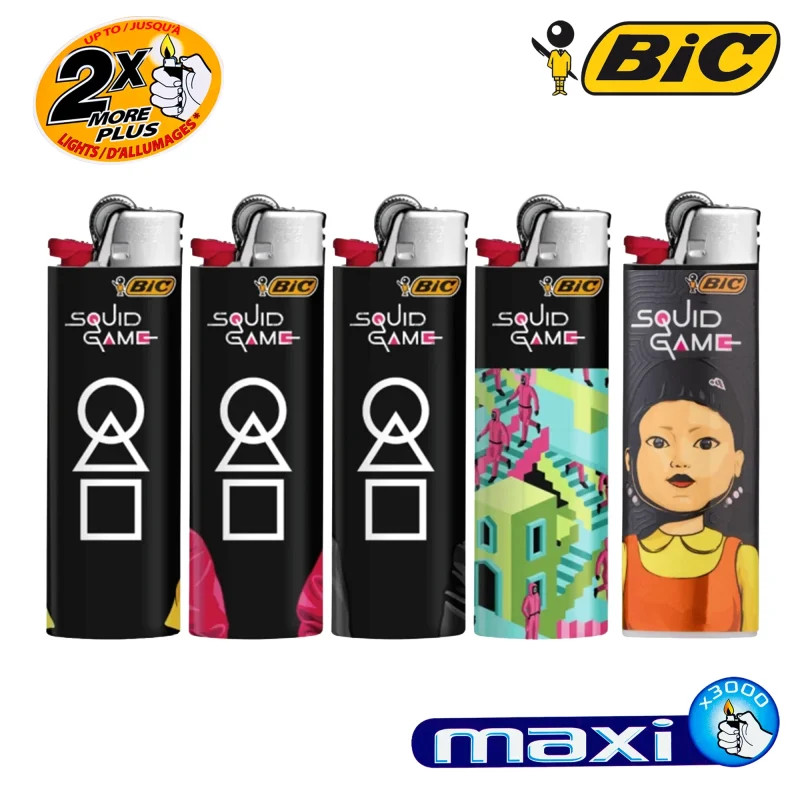 lot de 5 briquets BIC Maxi Collection SQUID GAME