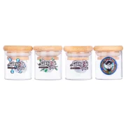 Mini pot de conservation pour tabac ou fleurs de cbd - pot en verre et couvercle hermétique en bambou.