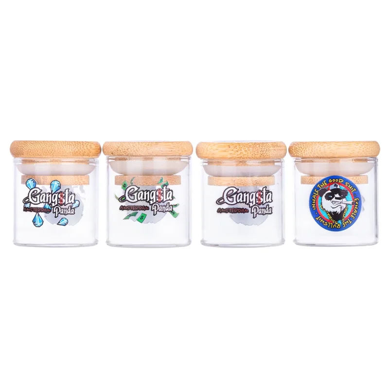 Mini pot de conservation pour tabac ou fleurs de cbd - pot en verre et couvercle hermétique en bambou.