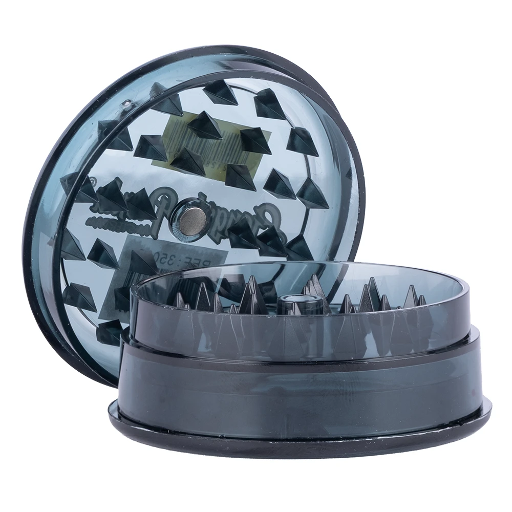 grinder plastique noir avec dents en pointe et aimant central