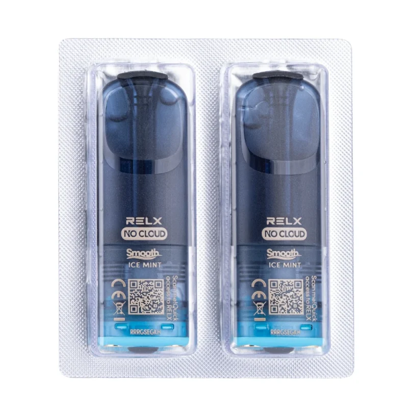 deux cartouches pré-remplies 2 ml d'e-liquide, sous scellé hermétique, compatible avec la cigarette électronique No Cloud de RELX