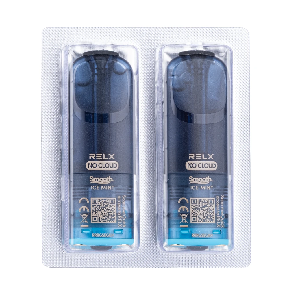 deux cartouches pré-remplies 2 ml d'e-liquide, sous scellé hermétique, compatible avec la cigarette électronique No Cloud de RELX