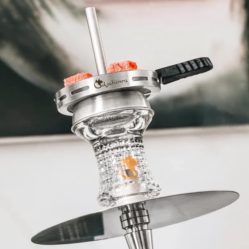 foyer chicha en verre dschinni nero glass avec système de chauffe grille cheminée